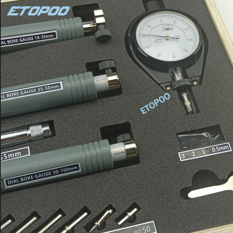 3PCS/SET 18-160MM Deep Engine Hole Measurement 0.7-6" 0.0005" Dial Bore Indicator Gauge