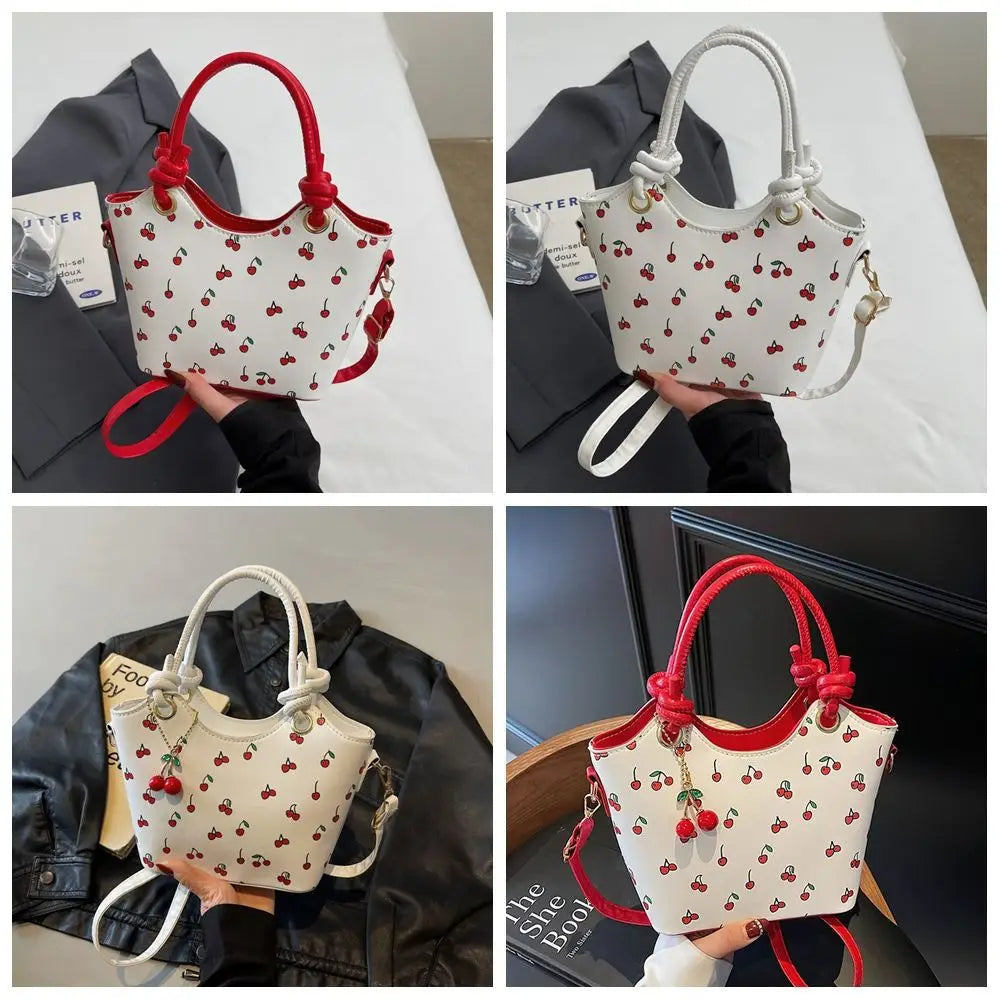 Cherry Pendant Cherry Crossbody Bag Large Capacity Korean Style Basket Shoulder Bag All-match Message Bag Small Tote Bag Travel