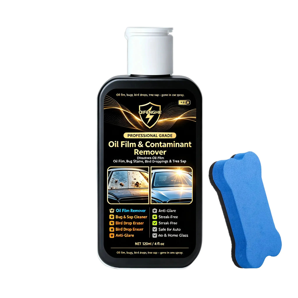 Powerful Oil Film Remover for Car Windshield – QIFENGHE 120ml Bug & Tree Sap Cleaner – Removes Bird Droppings, Insect Stains, Ro