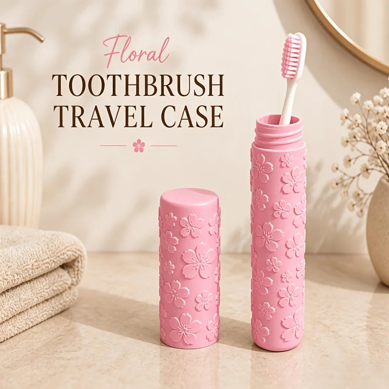 Flower Emboss Toothbrush Storage Tube, Compact Travel Toothbrush Case, Protective Toothbrush Holder for Camping Business Trip &