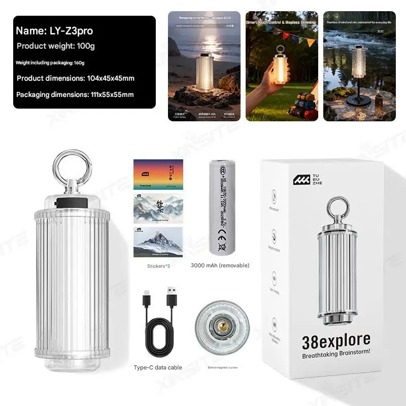 3000mAh 38-KT 38 Light 38 Explore USB Rechargeable Camping Lanterns Outdoor Tent Lamp Powerful Mini LED Flashlights Camp Light