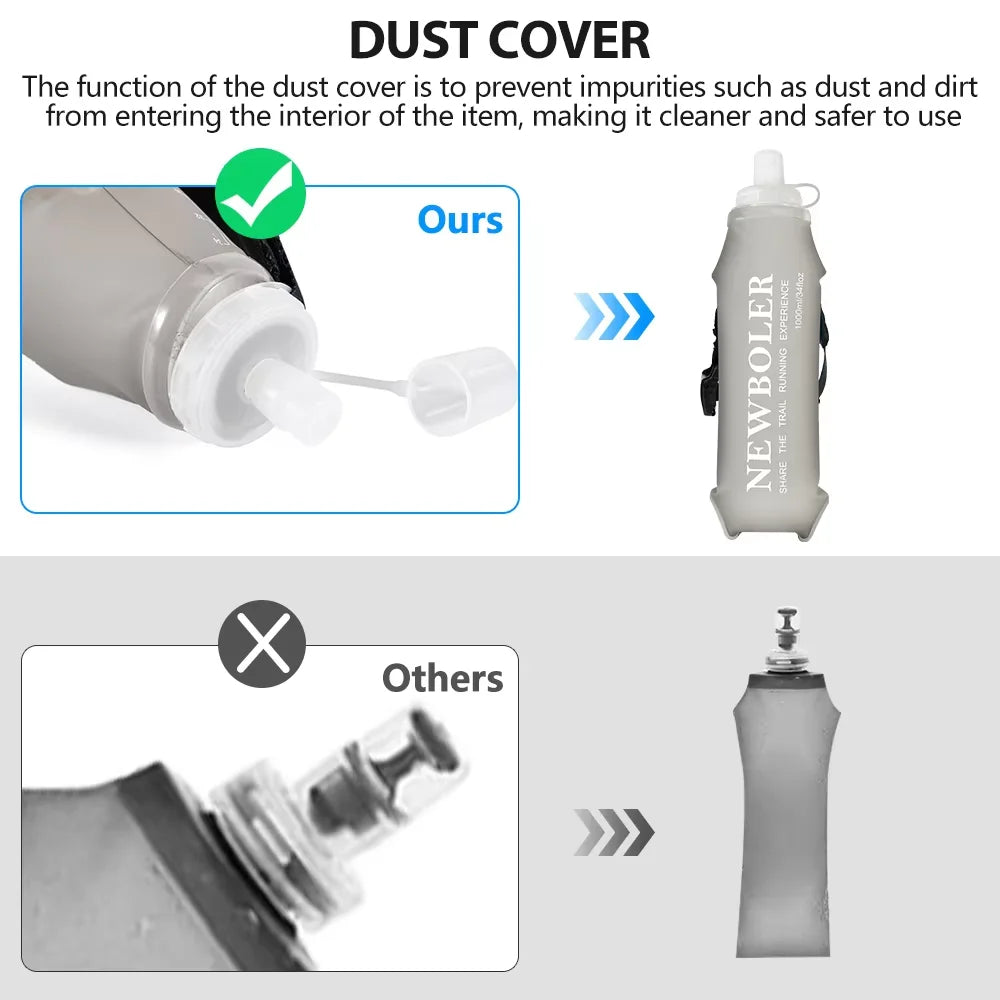 NEWBOLER 800/1000ml TPU Soft Water Bottle Ultra Lightweight Foldable Wristband Fixed Anti Slip Outdoor Running Soft Water Bottle