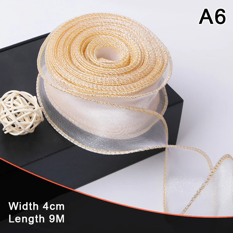 10Yards/Roll Sheer Chiffon Ribbon Organza Satin Ribbons For Gift Wrapping Decoration Wedding Bouquets Wreath Sewing Supplies