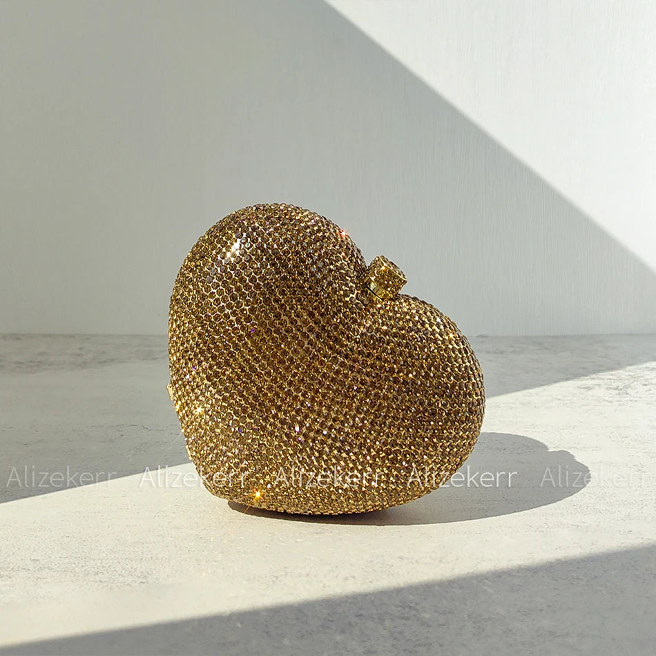 Alizekerr Heart Shaped Crystal Evening Bags Women Boutique Classy Chic Rhinestone Small Clutch Purses And Handbags Wedding Party