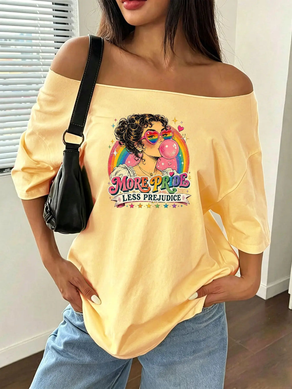 Plus Size Women's Retro Rainbow Pride Heart Sunglasses Graphic Tee 100% Cotton Shoulder Loose Print T-Shirt Oversized Y2K Sty