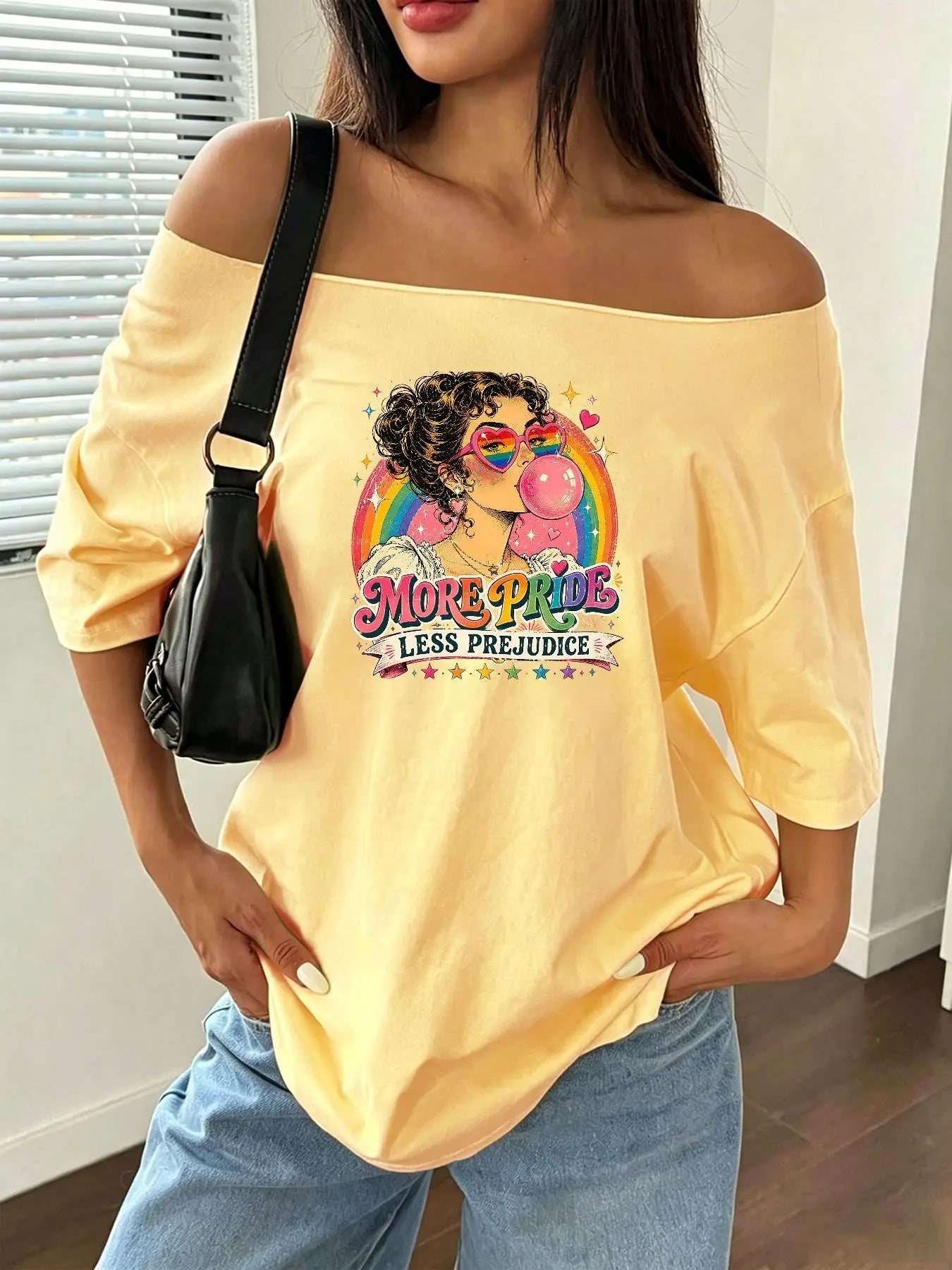 Plus Size Women's Retro Rainbow Pride Heart Sunglasses Graphic Tee 100% Cotton Shoulder Loose Print T-Shirt Oversized Y2K Sty