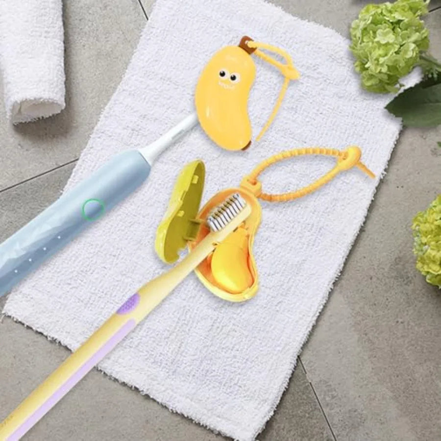 4 Pcs Banana Toothbrush Cover, Banana-Shaped Toothbrush Travel Case with Toothpaste Dispenser, Portable Brush Travel Case for H