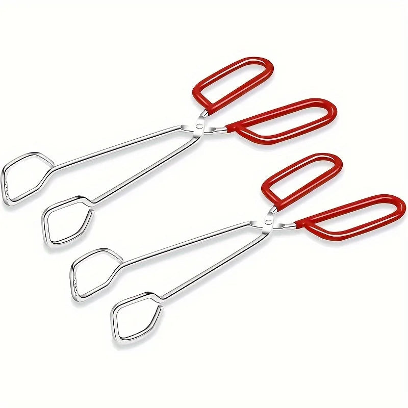 Kitchen Tongs, Heavy Duty Cooking Tongs, Easy Grip Scissors Tongs, Comfortable Red Handle, Can Be Used for Cooking BBQ
