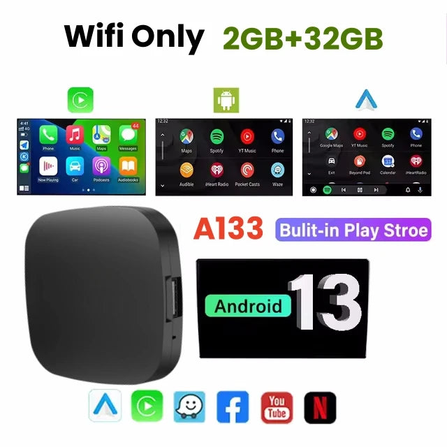 Carplay AI Box Android 13 Wireless Android Auto For Youtube Netflix Toyota Mazda Hyundai Haval GMC Ford MG VW Kia