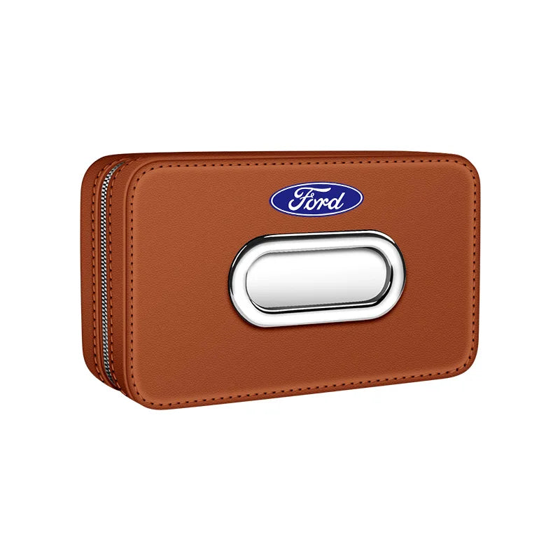 For Ford Mondeo Focus Explorer Escape Kuga Everest Bronco F-150 Ranger Transit Car-Mounted Leather Tissue Paper Storage Box