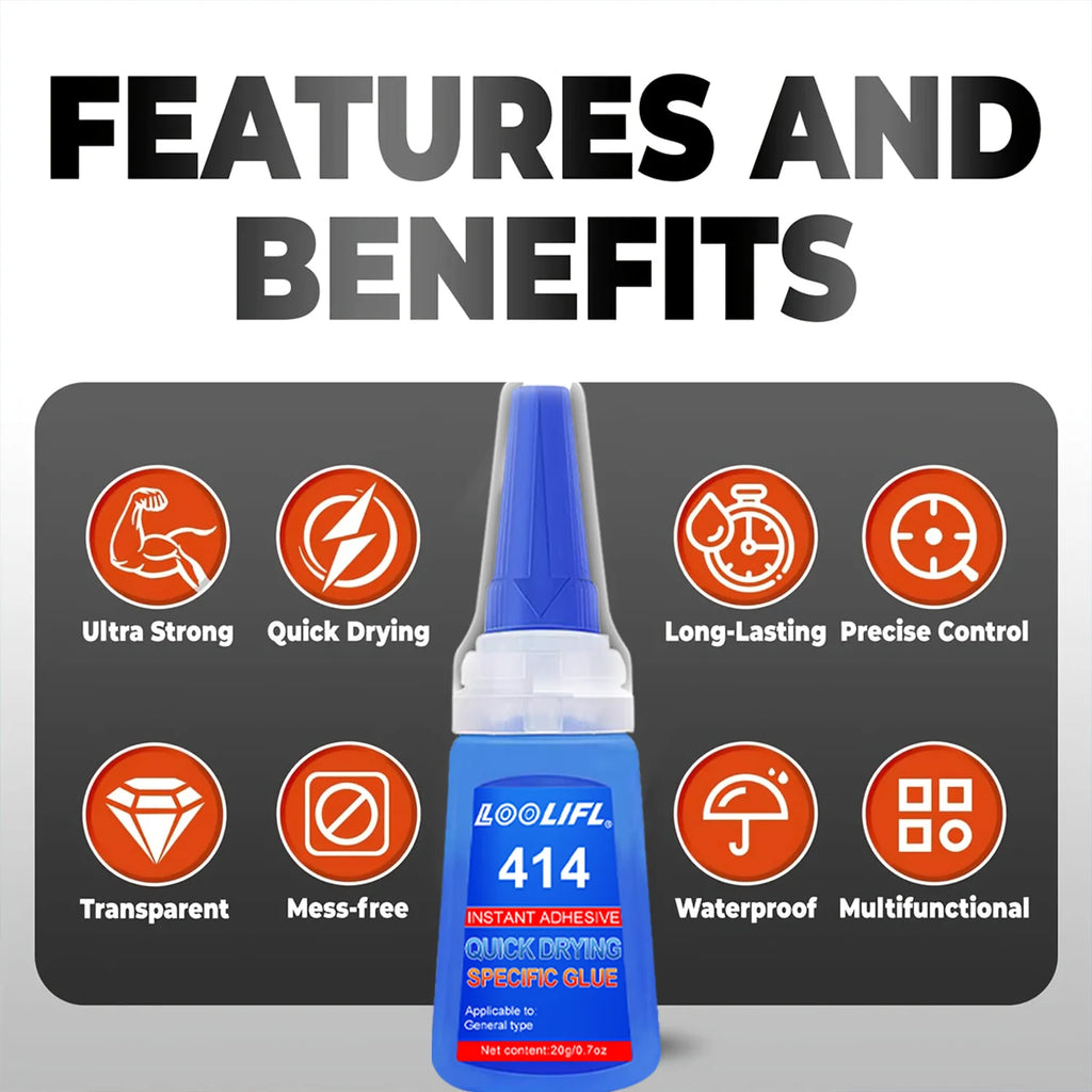 LOOLIFL414 Instant Super Glue Strong Fast Dry Universal High Strength Adhesive for diy Ceramic Metal Glass Plastic Wood Powerful