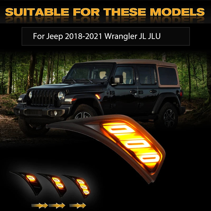 iJDM White/Amber Dual Color LED Illuminated Front Fender Side Marker Lights for Jeep 2018-up Wrangler JL & Gladiator JT
