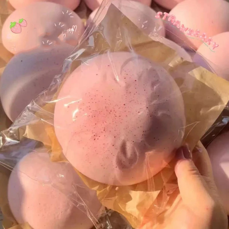 Squishy Simulated Pink Buns Squeeze Toy Soft Stress Relief Slow Rising Sensory Fidget for Anxiety ADHD Autism Gifts for Kids