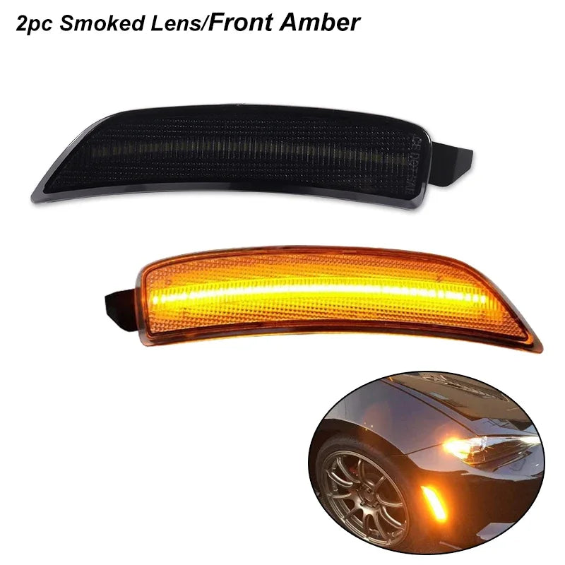 LED Side Marker Lights Assembly Smoked Lens for 2016-2023 Mazda MX-5 Miata ND Front Amber & Rear Red Fender Side Marker Lamp