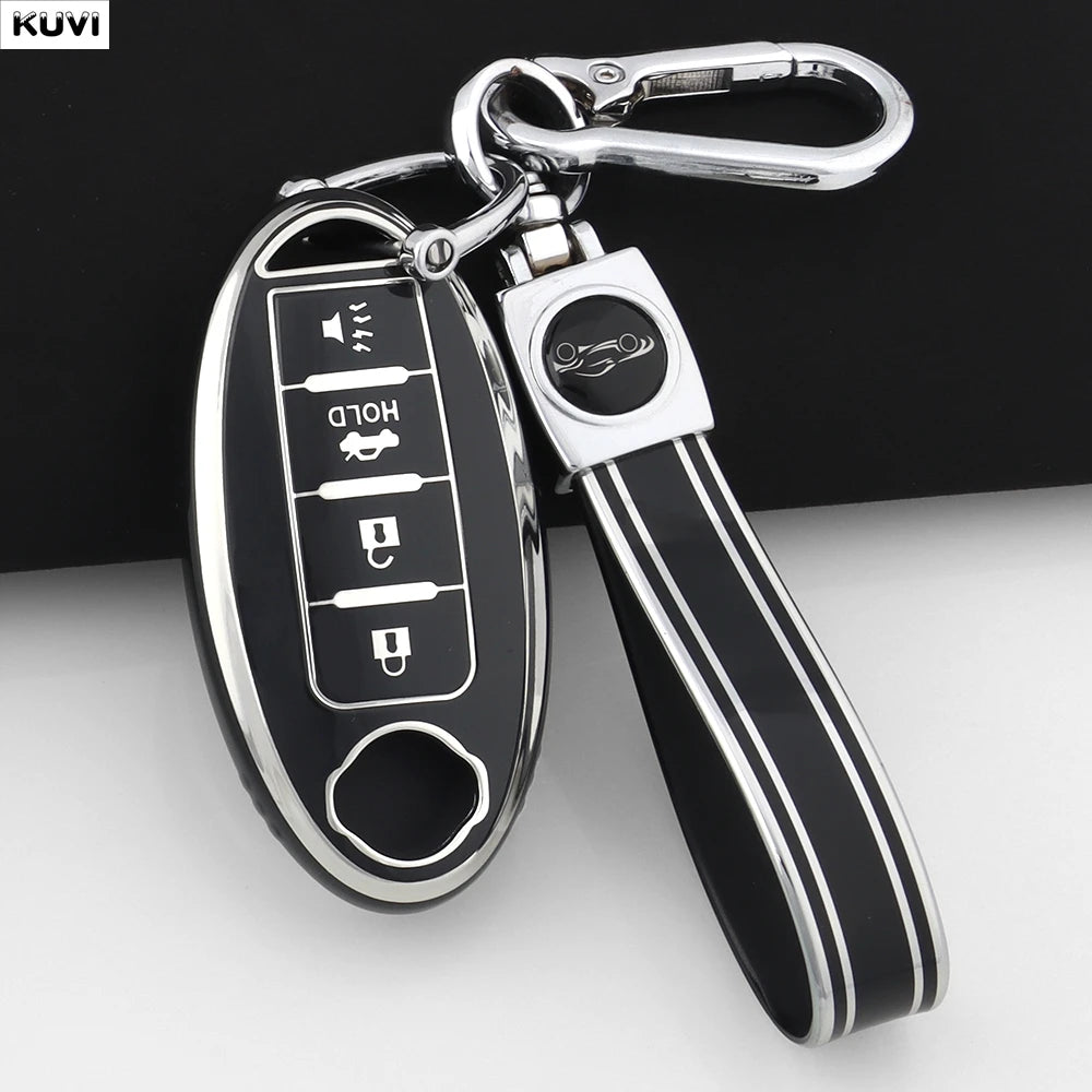 For Infiniti Nissan Altima Maxima Murano Rogue Sentra 370z Soft TPU Car 4 Button Key Case Cover Keychain Holder Fob Accessories
