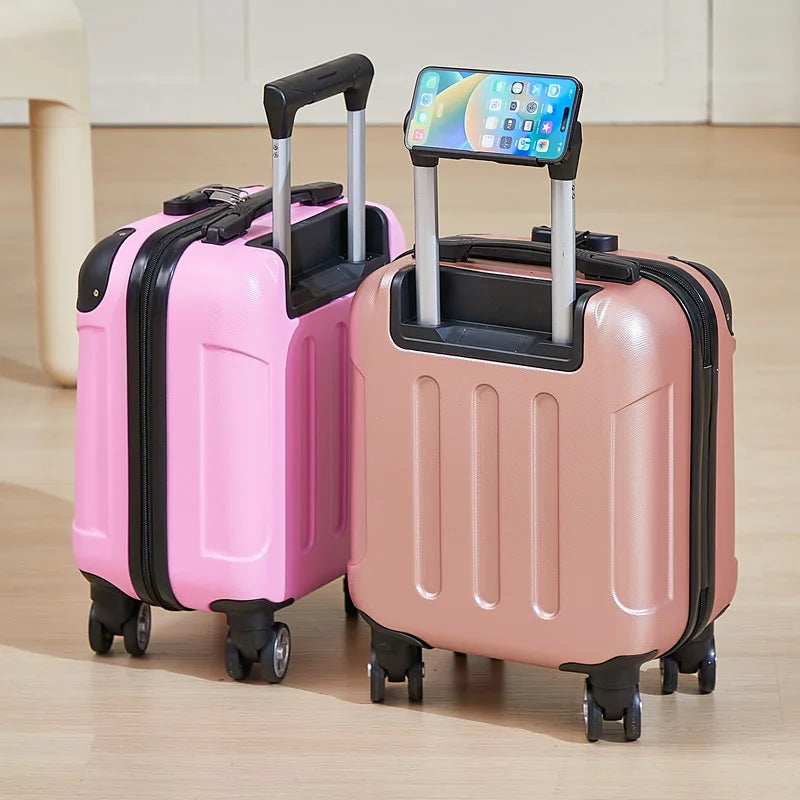 Fashionable Carry-On Luggage 14-inch Cabin-Size Suitcase Perfect for Short Trips Includes Cup Holder and Phone Holder Multi-Dire