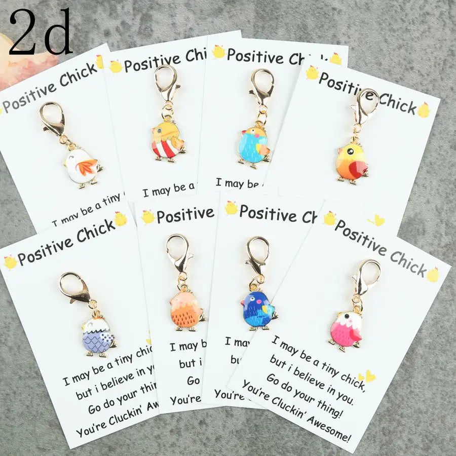 8 pcs cute chick keychain with accompanying motivational greeting cards, perfect for birthdays, parties, and holiday gifts.