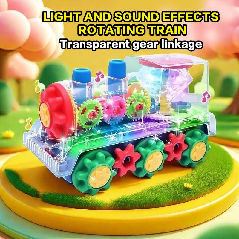 Kids Transparent Gear Train Toy with Colorful Light And Music Educational 360 Degree Rotating Walking Toy Gift for Children