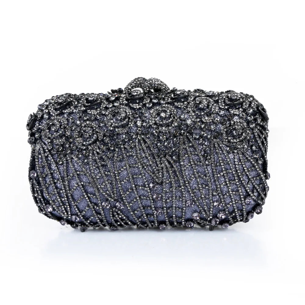Full Stones Flower Party Box Clutch Purple/green Crystal Evening Bag Wedding Bridal Minaudiere Handbags Chain Women Bag