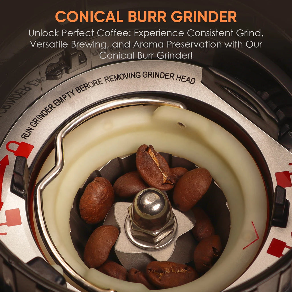 BioloMix Electric Conical Burr Coffee Grinder Adjustable 48 Settings Removable Holder for Espresso Coffee