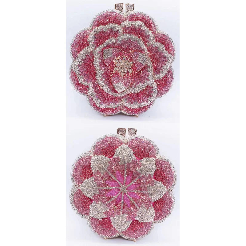 ClutchCross-border best-selling rose rhinestone bag, hollow metal crystal evening bag, foreign trade diamond-embellished clutch