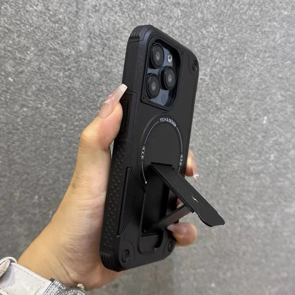 For Magsafe Kickstand Phone Case For iPhone 17 Pro 14 16 15 13 11 12 Pro Max Air Magnetic Wireless Charge Stand Anti-Fall Cover