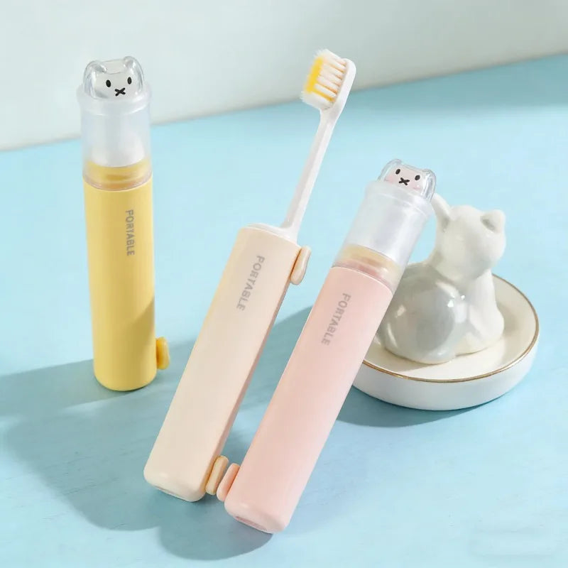 Portable Folding Toothbrush Set 2 In 1 Travel Toothpaste Storage Soft Bristle with Dust Cover for Business Trip Essential