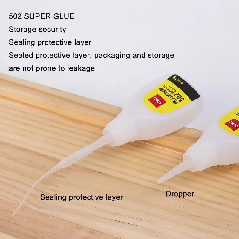 1-10Pcs Deli 502 Super Glue Instant Quick-drying Cyanoacrylate Adhesive Leather Rubber Wood Metal Strong Bond Liquid Glue Tool