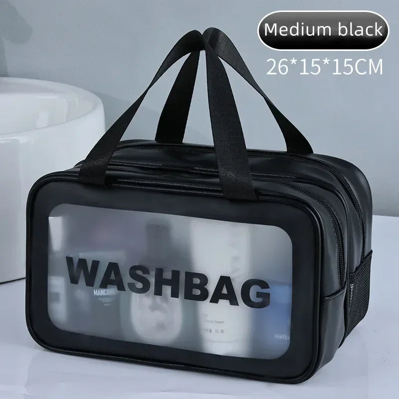 2025 New Double Transparent Dry-Wet Separation Bag - PU Makeup Pouch, Portable for Travel, Fitness & Swimming Essentials