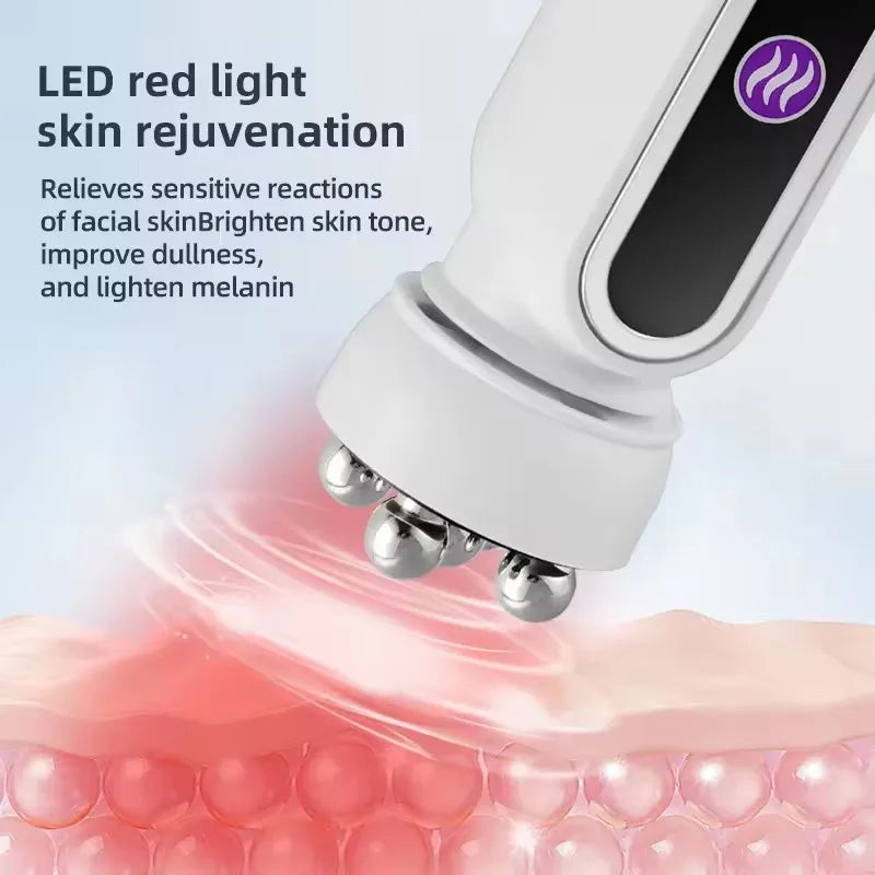 New Facial Roller Massager EMS LED Phototherapy Rotary Massage Heating Introduction For Fine Pores Reduction Fine Lines