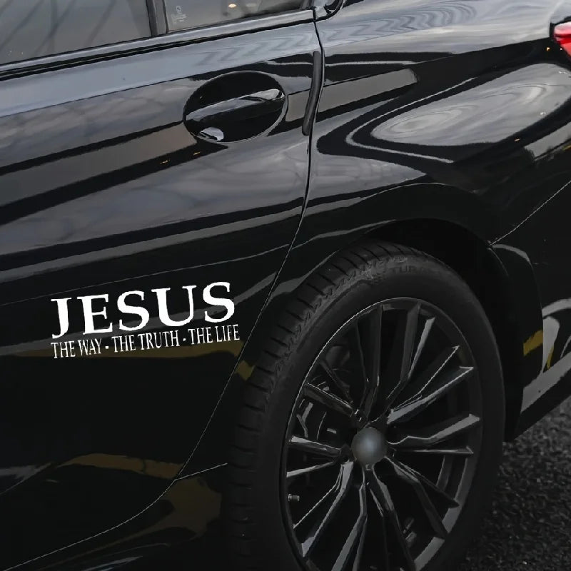 1PC "JESUS THE WAY・TRUTH・LIFE" White Vinyl Sticker - Waterproof Self-Adhesive for Car Window & Laptop
