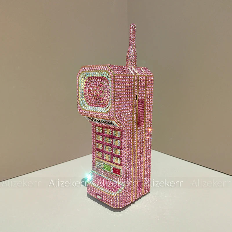 Alizekerr Cellphone Shaped Diamond Evening Bags Women 2025 Gorgeous Bling Rhinestone Metallic Purses And Handbags Wedding Party