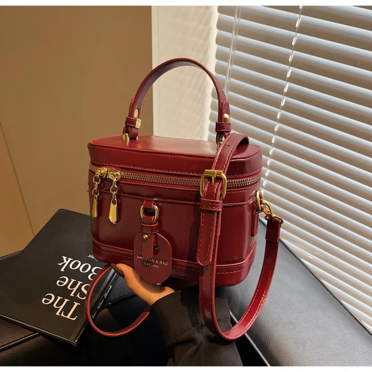 Vintage-Style Handbag Mini Box Crossbody Bag with Double Zipper Closure Elegant Compact Design for Daily Use 2026