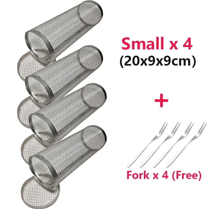Rolling Bbq Basket- Greatest Grilling Basket Ever, Round Stainless Steel Grill Mesh, Camping Barbecue Rack For Vegetables,Fish