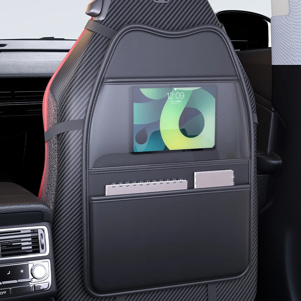 Backseat Car Organizer for Kids- Dual Pockets or Clear Tablet Window, Waterproof & Scratch-Resistant Seat Back Protector