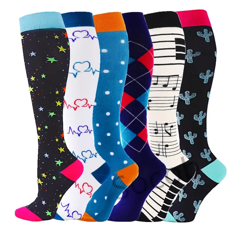 6/7 Pairs Compression Socks Varicose Diabetes Sock Running Cycling Hiking Touring Bicycle Marathon Outdoor Rugby Edema Long Tube