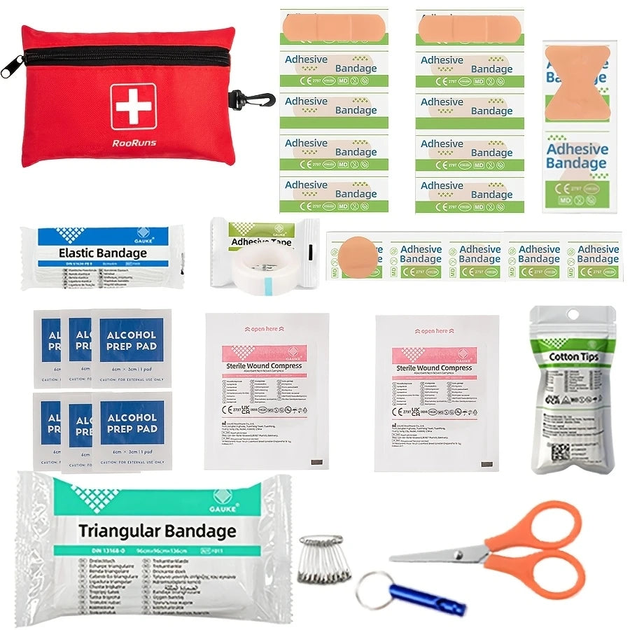 Mini First Aid Kit 65 Pieces, Compact Emergency Survival Medical Pouch for Outdoor Travel Camping Car Household Wound Care