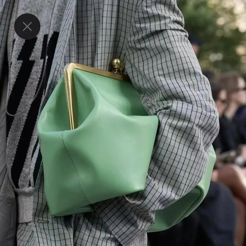 Women large oversized Kisslock Frame Bag clasp Clutch Jumbo pouch frame bag black baby pink green blue color