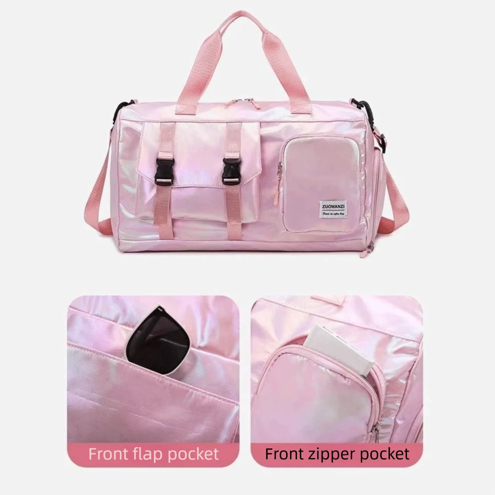 Tote Pearl Glossy Gym Bag Waterproof Wet Dry Separation Travel Luggage Bag Carry-On Shoe Compartment Weekender Gym Tote Sports