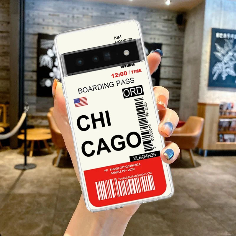 World City Travel Ticket New York Phone Case For Google Pixel 9 Pro XL 8 7 6 Pro 8A 7A 6A 5 4 5A 4A 3A XL 5G Soft Clear Cover