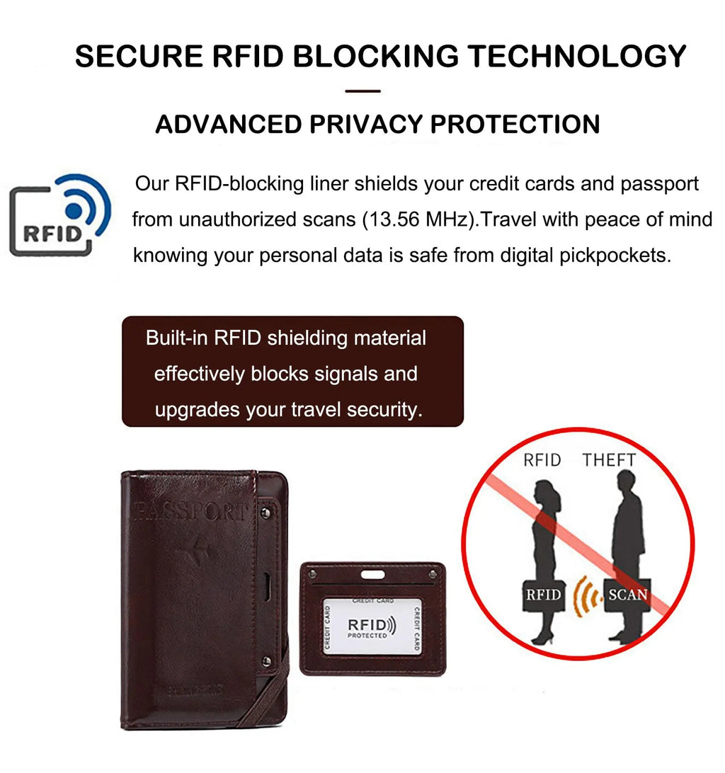 Men Women Leather Passport Holder Cover RFID Blocking Travel Wallet Passport Case with Pen Holder Dual SIM Card Slots