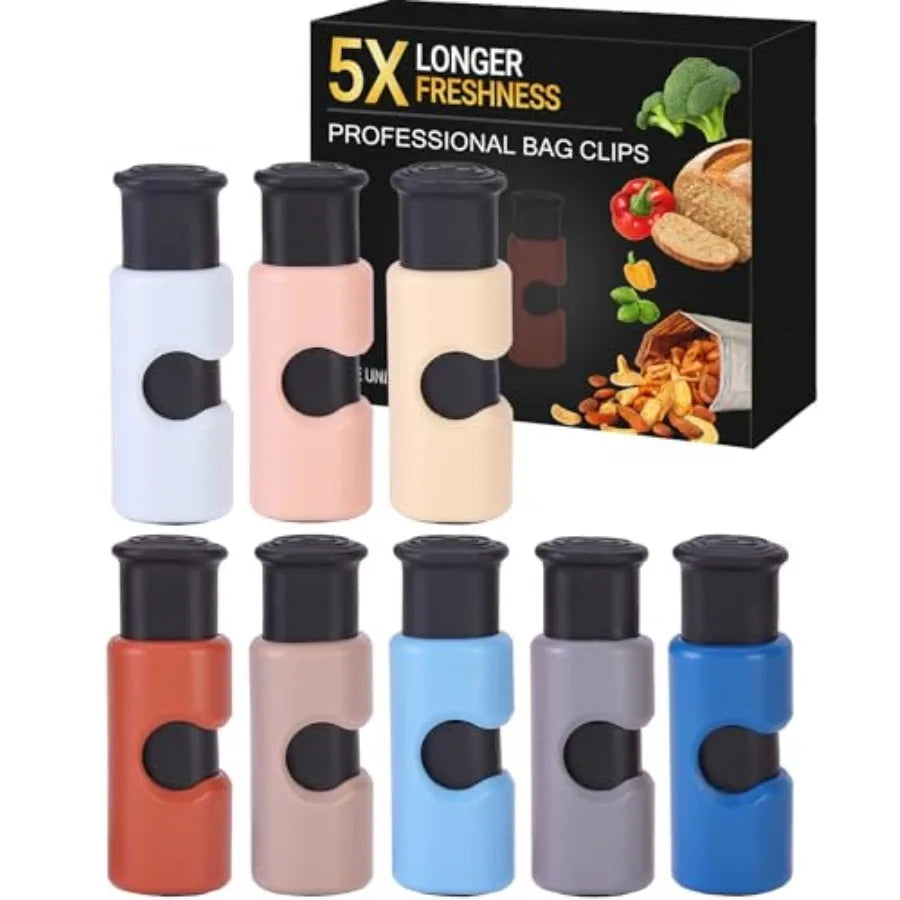 - Squeeze and Lock Bread Bag Clips, 2.4 Inch, 8 Pack, Multicolor Squeeze Lock Clips, Reusable Bag Closures for Bread, Snacks, C
