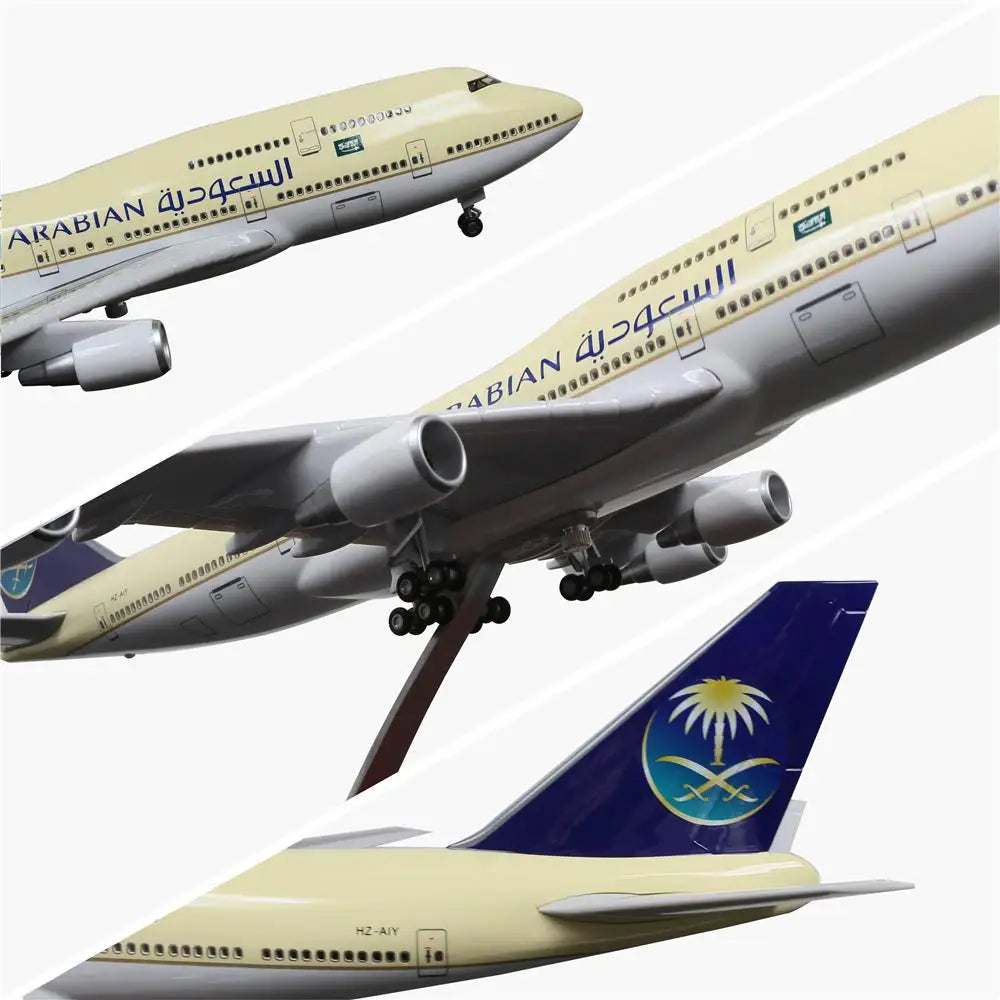 B747 Plane Model Saudi Arabian Airlines 47cm Resin Aircraft Models Toy Planes with Wheels and Lights for Collection Gift