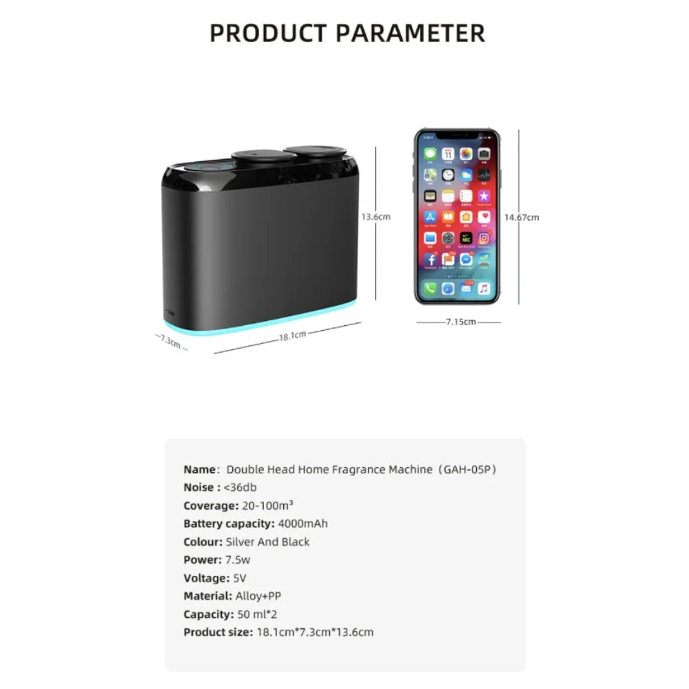 Electric Smell For Home Dual Nozzle Aroma Diffuser Electric Smell Distributor Bluetooth Control Essential Oil Diffuser No Water