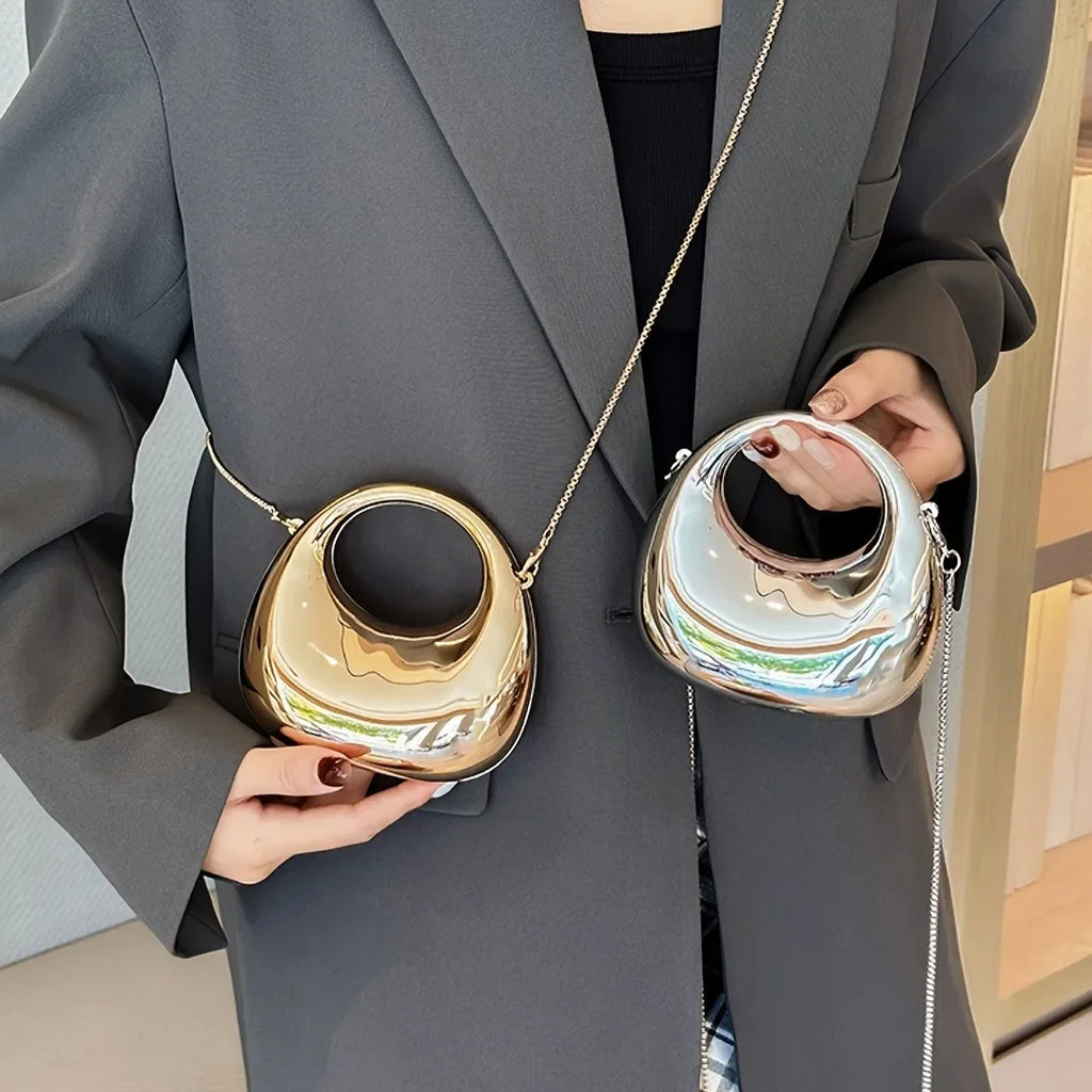 New Acrylic Metallic Gloss Half Moon Party Banquet Bag Women's Luxury Handbag Chain Crossbody Bag Small