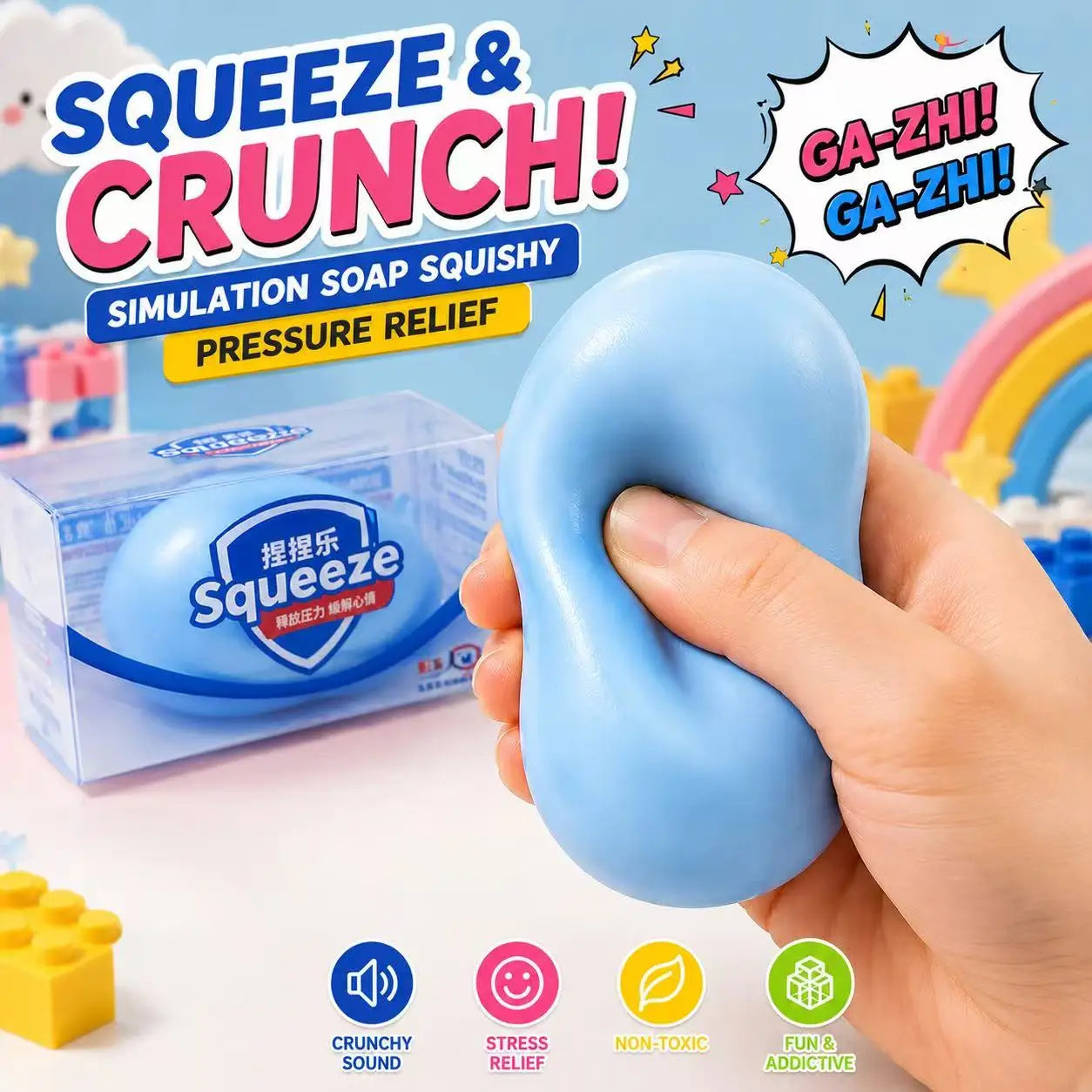 Crunchy Soap Squishy Slow Rising Stress Relief Toy Building Blocks Filled Squeeze Fidget Toy Anti Stress Gift