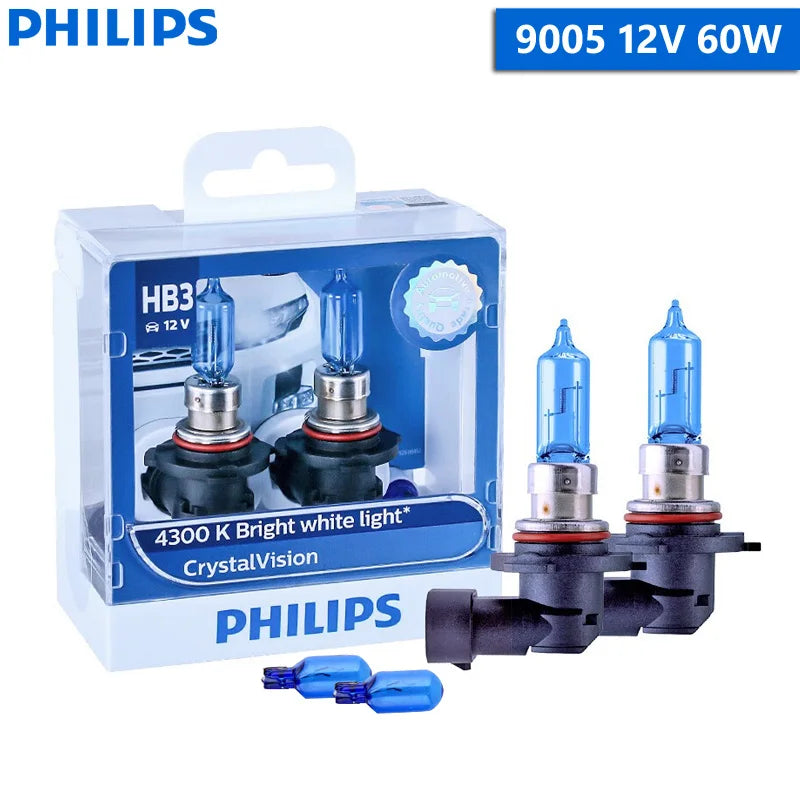 Philips Crystal Vision H1 H11 HB3 HB4 9005 9006 12V CV 4300K Bright White Car Halogen Head Light Auto Lamp (Twin)