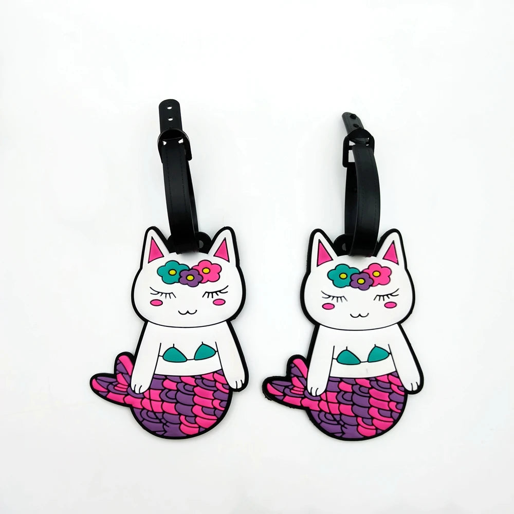 1PC/2PCS Cute Kitten Mermaid Luggage Tag Pendant for Travel and Business Trip, Airplane Factory Luggage Bag Loss Prevention Tag,