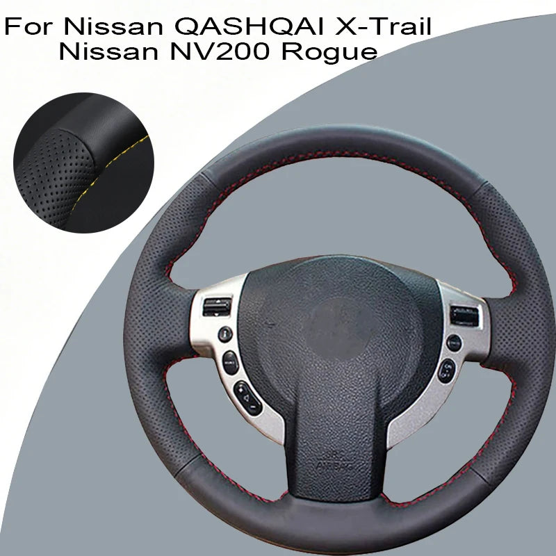 Customized Car Steering Wheel Cover For Nissan QASHQAI X-Trail Nissan NV200 Rogue Black Leather Braid For Steering Wheel