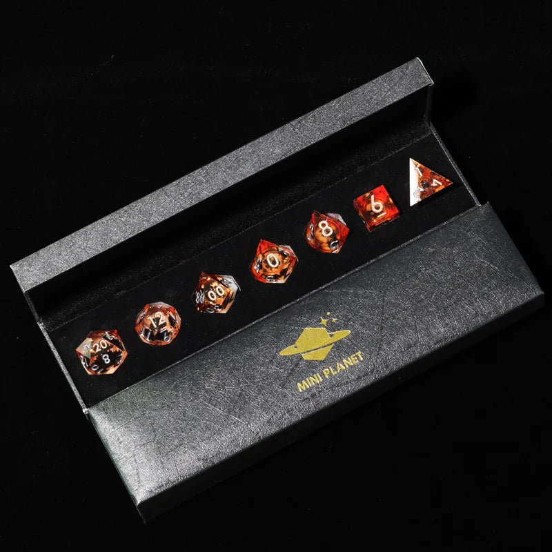 MINI PLANET Gold Sand Liquid Core Dice D&D Set Handmade Polyhedral Resin Dice With Sharp Edge For TRPG DND D6 D20 Dice Games